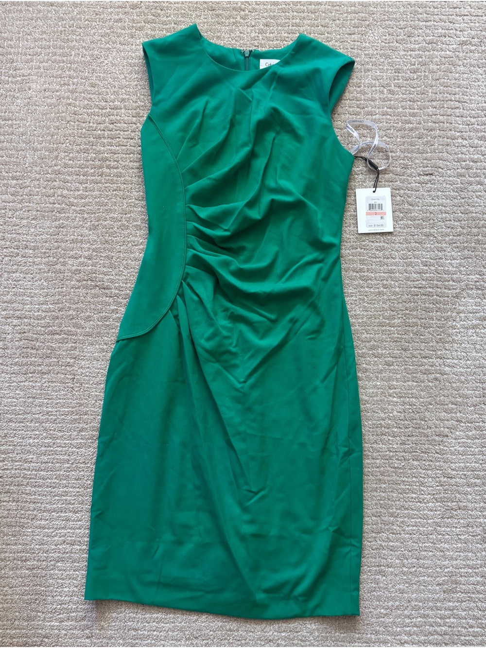 Calvin Klein Green Ruched Cap-Sleeve Sheath Dress